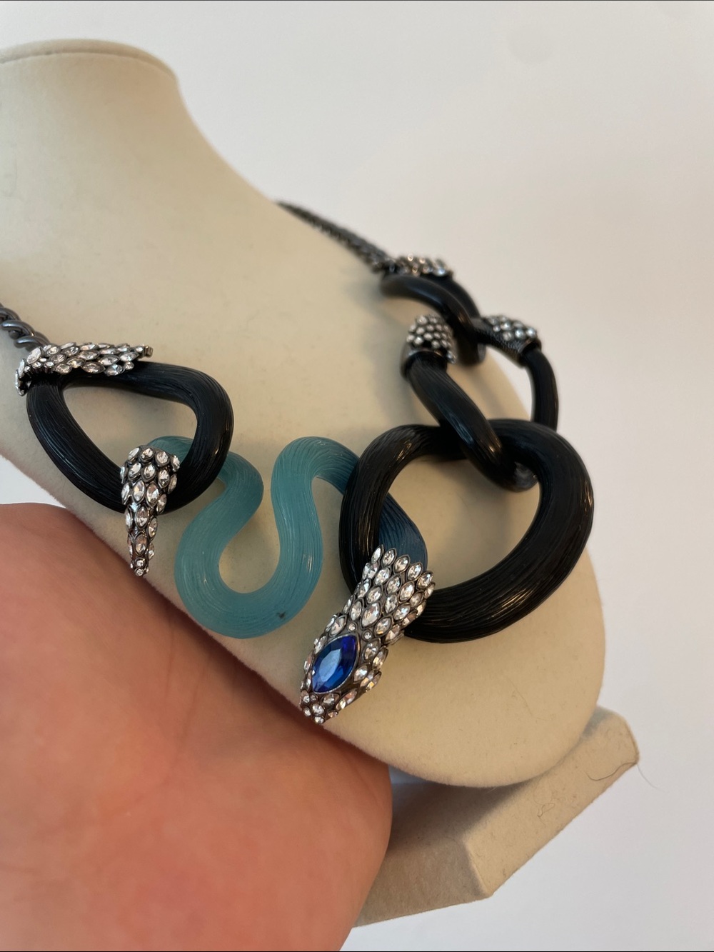 Alexis Bittar Snake Link Necklace Black Lucite Blue Crystal Statement Collar - Picture 2 of 10